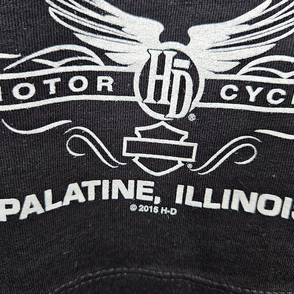 Harley-Davidson V-Neck Shirt Women L Black 100% Cotton Short Sleeve Fire IL NEW - Picture 9 of 11